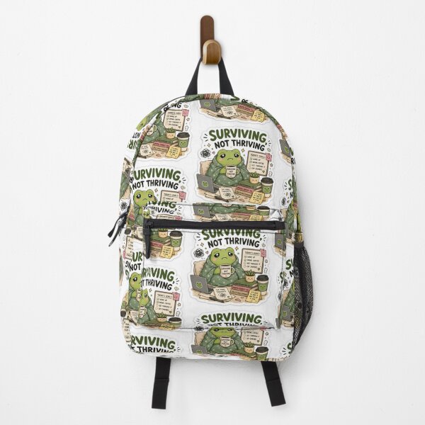 Item preview, Surviving Not Thriving Frog Sticker | Funny Student Life & Burnout Meme designed and sold by GenZStickerHub1.