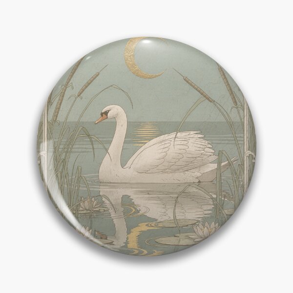 Item preview, Art Nouveau Swan on a Moonlit Lake in Gold designed and sold by PictorialWhimsy.