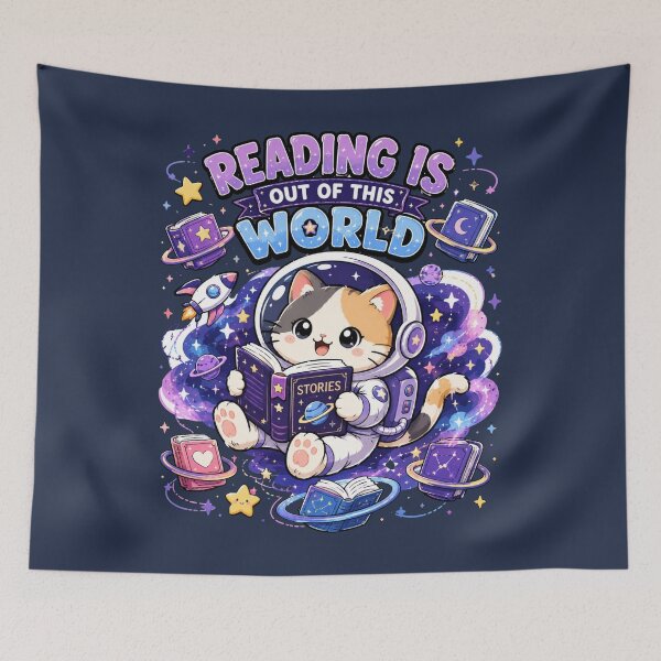 Item preview, Reading Is Out Of This World Cat PNG, Cute Reading Shirt Design, Astronaut Cat Graphic Tee, Vintage Book Lover T-Shirt designed and sold by MaynyStudio.