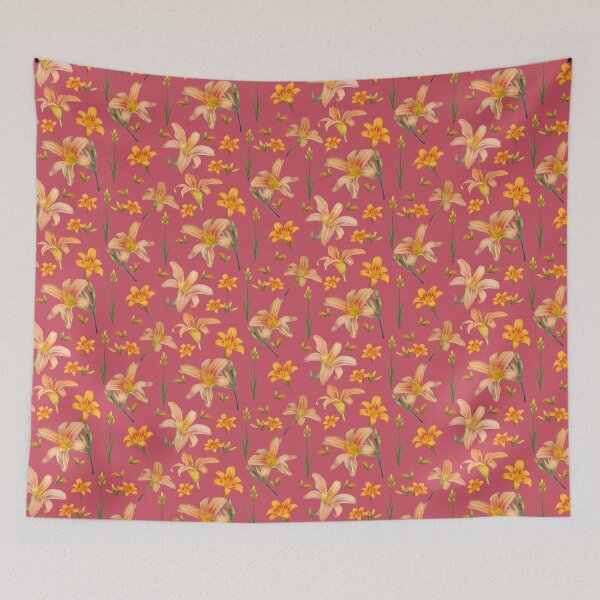 Item preview, Tossed Tiger Lilies on Deep Blush Pink designed and sold by Art in My Loft.