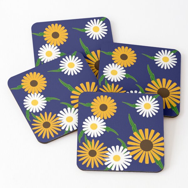 Item preview, Daisies and Black Eyed Susans on Dark Blue  designed and sold by JaygiesDesign.