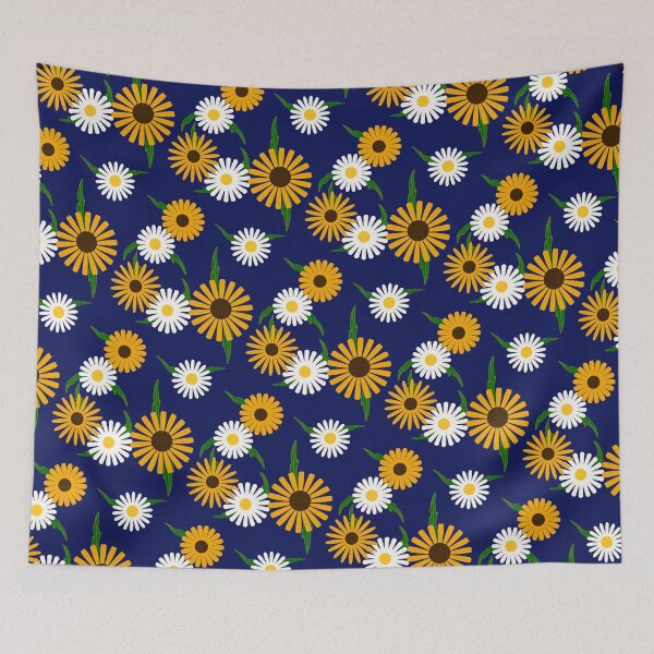 Item preview, Daisies and Black Eyed Susans on Dark Blue  designed and sold by JaygiesDesign.
