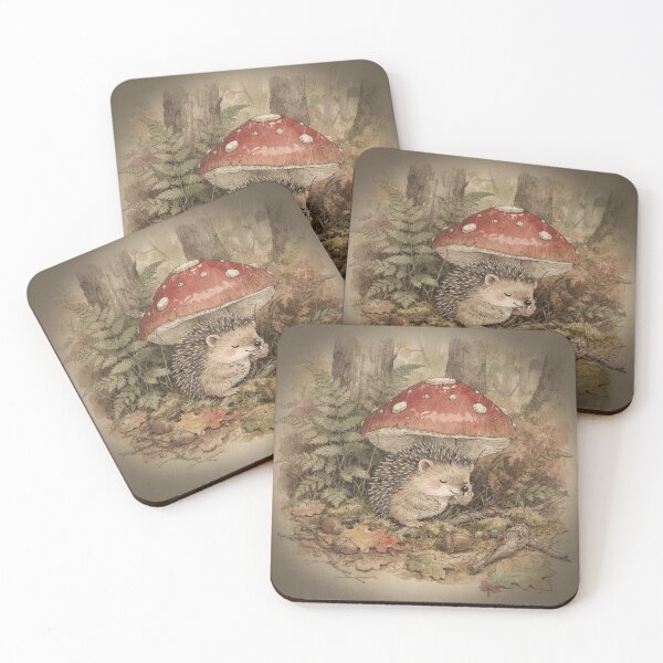 Item preview, Hedgehog Folk Sheltering Under a Mushroom in the Rain designed and sold by PictorialWhimsy.