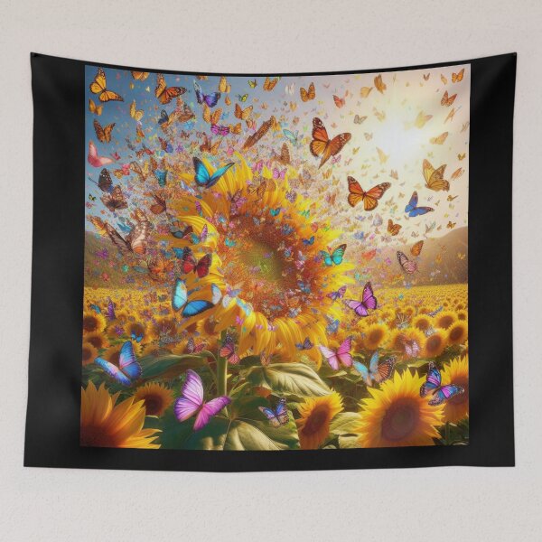 Item preview, butterflies fluttering around a sunflower designed and sold by JALNERVION SHOP.