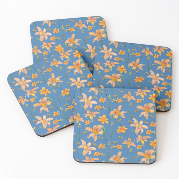 Item preview, Tossed Tiger Lilies on Dark Sky Blue designed and sold by Art in My Loft.