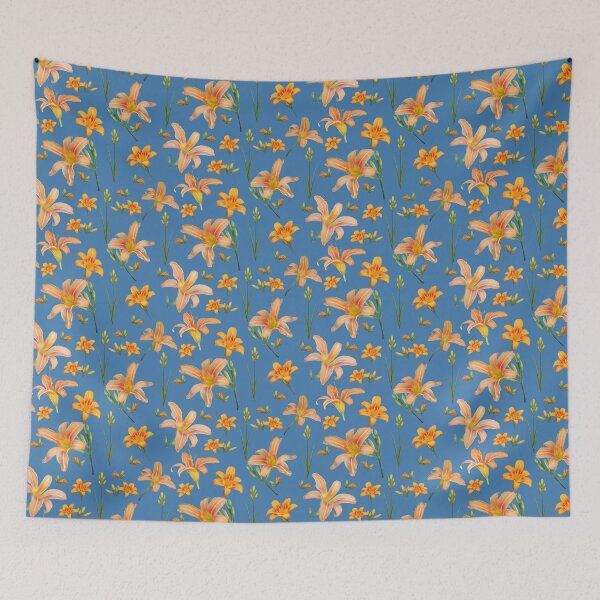 Item preview, Tossed Tiger Lilies on Dark Sky Blue designed and sold by Art in My Loft.