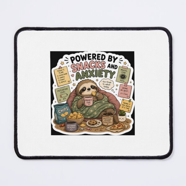 Item preview, Powered By Snacks And Anxiety Sloth Sticker | Funny Introvert & Student Meme designed and sold by GenZStickerHub1.