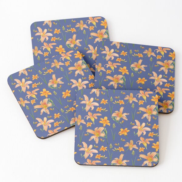 Item preview, Tossed Tiger Lilies on Deep Periwinkle Blue designed and sold by Art in My Loft.
