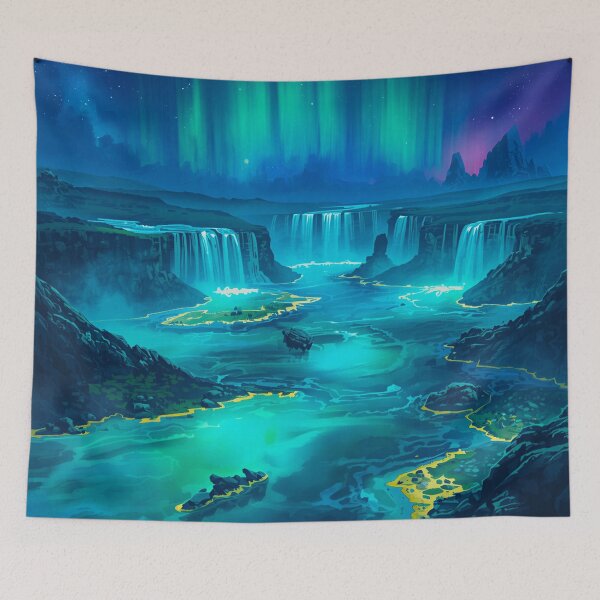 Item preview, Celestial Waterfall Basin Watercolor Alien Landscape designed and sold by Luminous Wilds.
