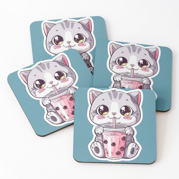 Item preview, Cute Kawaii Cat Drinking Boba Bubble Tea designed and sold by Phongphut.