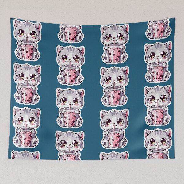 Item preview, Cute Kawaii Cat Drinking Boba Bubble Tea designed and sold by Phongphut.
