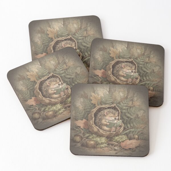 Item preview, Spiky Forest Critter Reading a Leaf-Book in a Walnut Shell designed and sold by PictorialWhimsy.