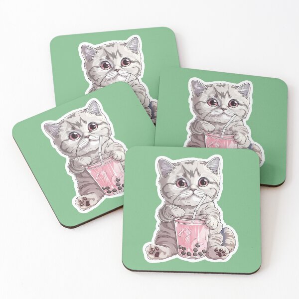 Item preview, Cute Kawaii Cat Drinking Boba Bubble Tea designed and sold by Phongphut.