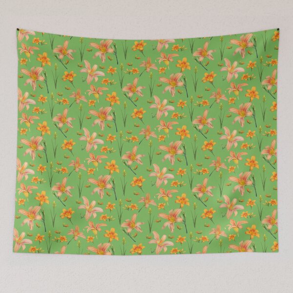 Item preview, Tossed Tiger Lilies on Spring Green designed and sold by Art in My Loft.