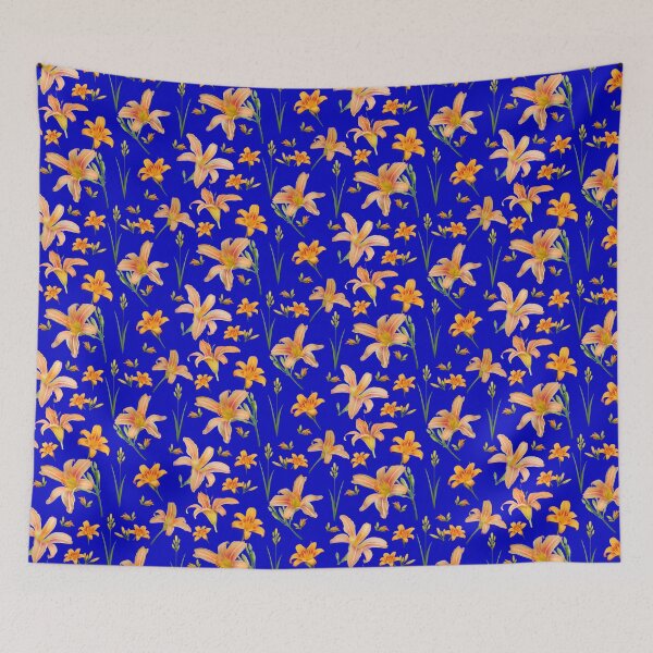 Item preview, Tossed Tiger Lilies on Royal Blue designed and sold by Art in My Loft.