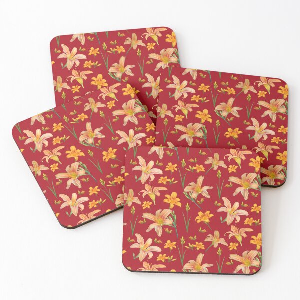 Item preview, Tossed Tiger Lilies on Brick Red designed and sold by Art in My Loft.