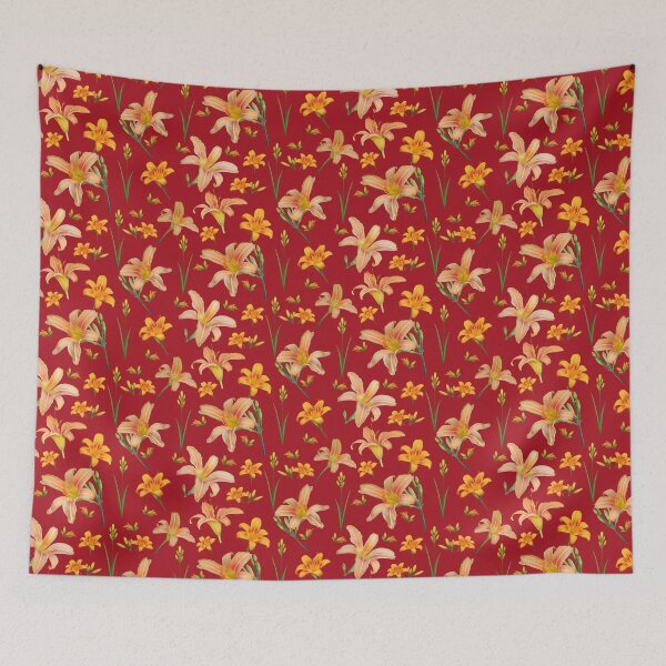 Item preview, Tossed Tiger Lilies on Brick Red designed and sold by Art in My Loft.