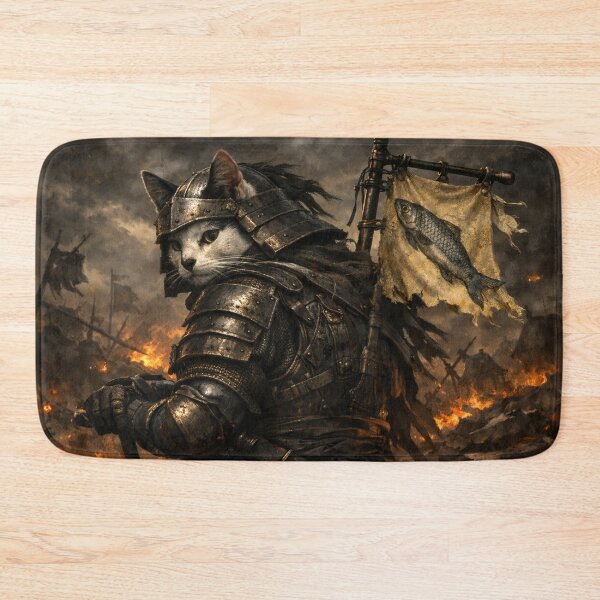 Item preview, Armored Cat Warrior in a Stormy Battlefield designed and sold by ITSimagination.