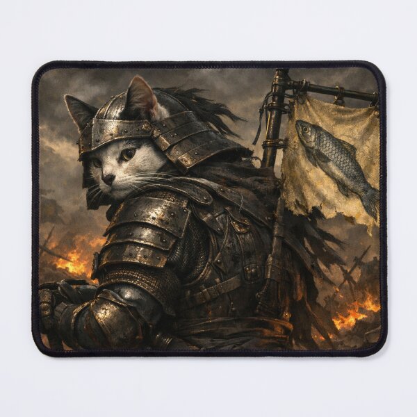 Item preview, Armored Cat Warrior in a Stormy Battlefield designed and sold by ITSimagination.