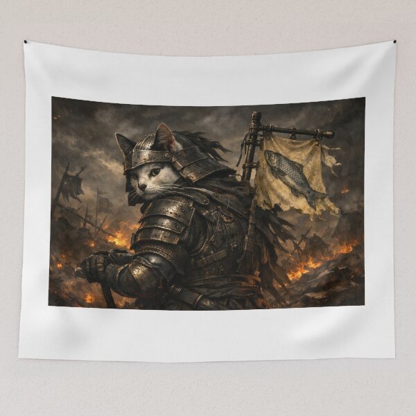 Item preview, Armored Cat Warrior in a Stormy Battlefield designed and sold by ITSimagination.