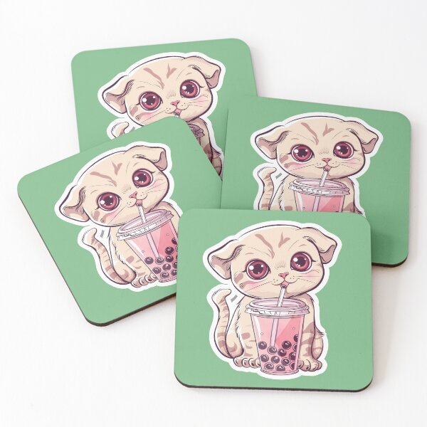 Item preview, Cute Kawaii Cat Drinking Boba Bubble Tea  designed and sold by Phongphut.