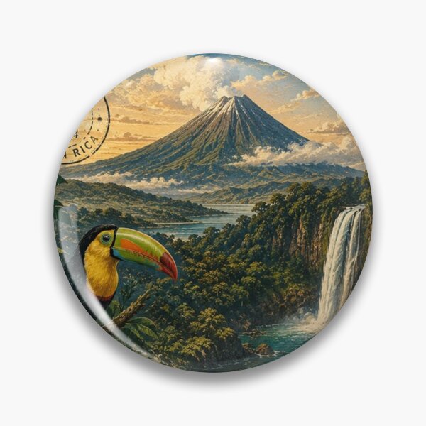 Item preview, Costa Rica Vintage Postal Stamp - Pura Vida Toucan & Volcano Art designed and sold by ernestbullone.