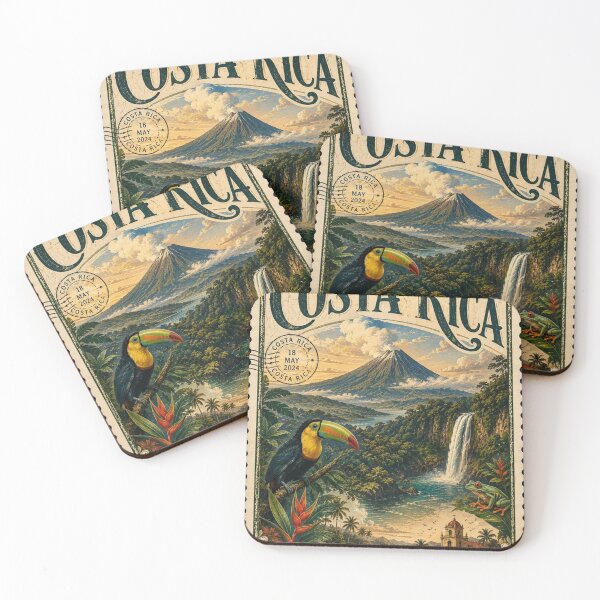 Item preview, Costa Rica Vintage Postal Stamp - Pura Vida Toucan & Volcano Art designed and sold by ernestbullone.
