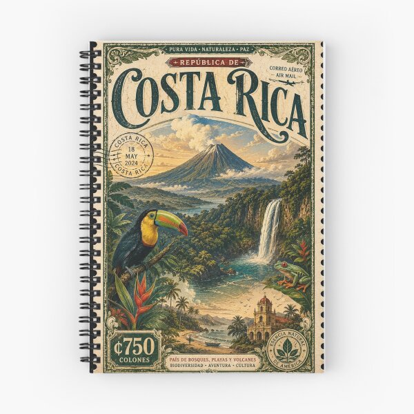 Item preview, Costa Rica Vintage Postal Stamp - Pura Vida Toucan & Volcano Art designed and sold by ernestbullone.
