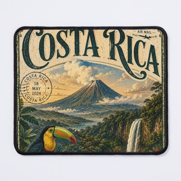 Item preview, Costa Rica Vintage Postal Stamp - Pura Vida Toucan & Volcano Art designed and sold by ernestbullone.