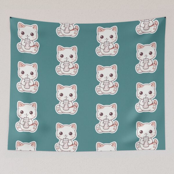 Item preview, Cute Kawaii Cat Drinking Boba Bubble Tea  designed and sold by Phongphut.