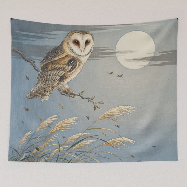 Item preview, Barn Owl Beneath the Harvest Moon – Ohara Koson Inspired Japanese Shin-Hanga Art designed and sold by Tamas Das.