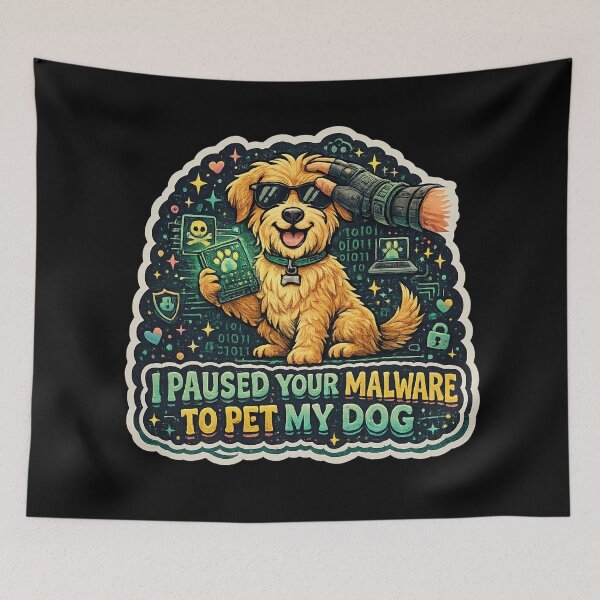 Item preview, I Paused Your Malware To Pet My Dog Funny Cybersecurity Dog Sticker designed and sold by  BreedCraft Studio.