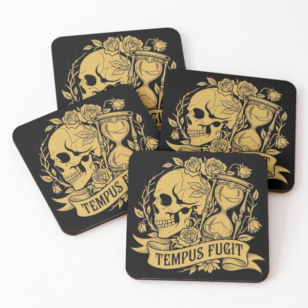 Item preview, Tempus Fugit Gold Skull Hourglass and Flowers designed and sold by nuel-art.