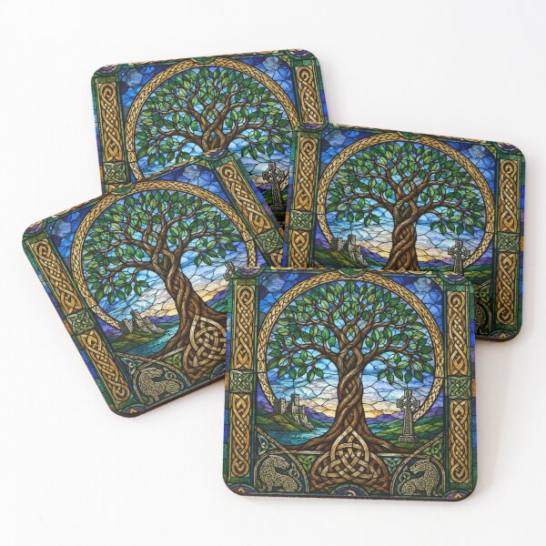 Item preview, Celtic Tree of Life Stained Glass – Sacred Knotwork Fantasy Art designed and sold by Karszul.