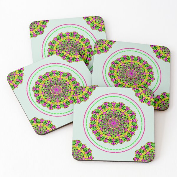 Item preview, Colorful flower mandala on green background designed and sold by ChaReePat.