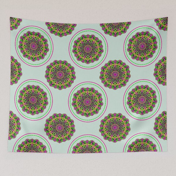 Item preview, Colorful flower mandala on green background designed and sold by ChaReePat.