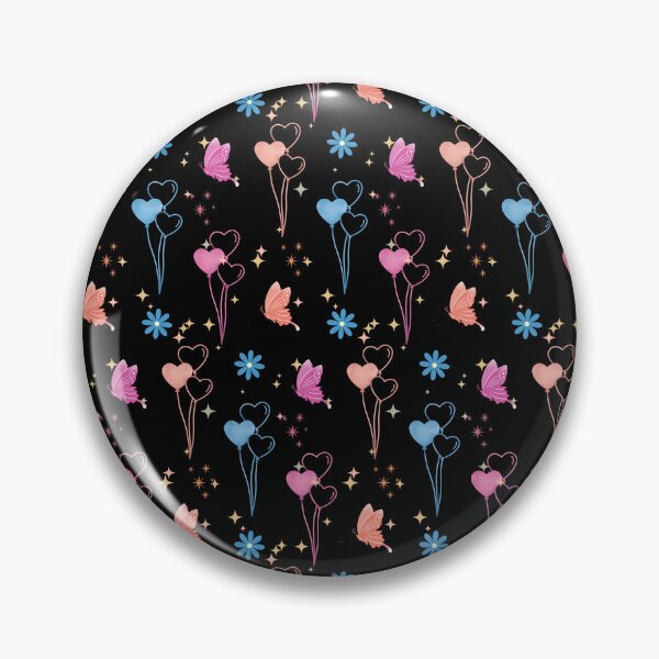 Item preview, Whimsical Y2K Seamless Pattern – Pastel Heart Balloons, Butterflies, and Sparkles on Black Background designed and sold by SeJaa.