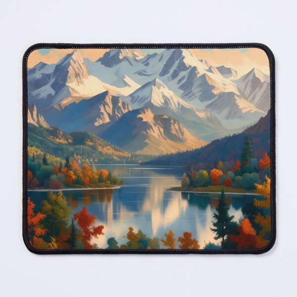 Item preview, Majestic Autumn Mountain Lake Reflection Painterly Landscape designed and sold by Nexus Space.