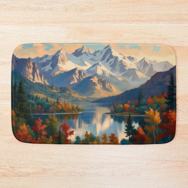 Item preview, Majestic Autumn Mountain Lake Reflection Painterly Landscape designed and sold by Nexus Space.