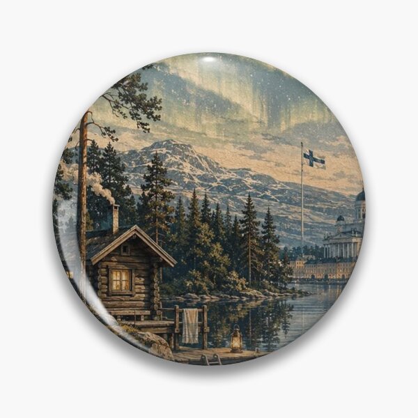 Item preview, Finland Travel Poster Retro Stamp - Finnish Nature & Northern Lights designed and sold by ernestbullone.