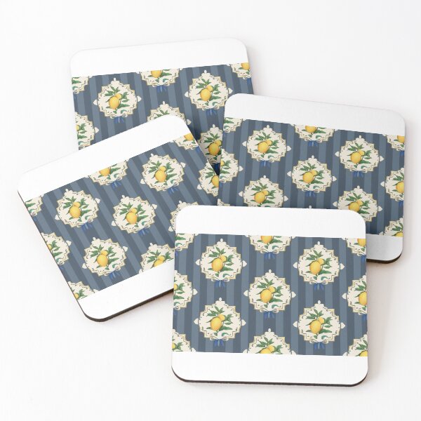 Item preview, Bright lemon pattern design featuring vibrant yellow lemons and green leaves on a blue striped background designed and sold by MiraCleAI.