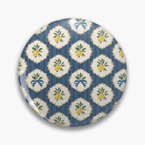 Item preview, Bright lemon pattern design featuring vibrant yellow lemons and green leaves on a blue striped background designed and sold by MiraCleAI.