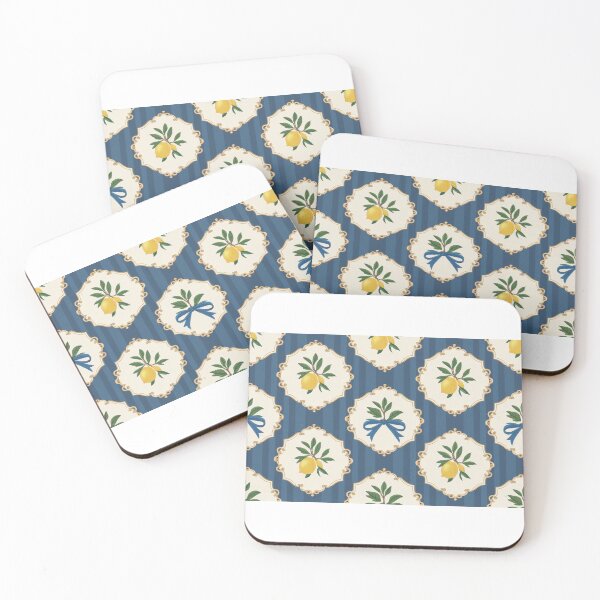 Item preview, Bright lemon pattern design featuring vibrant yellow lemons and green leaves on a blue striped background designed and sold by MiraCleAI.