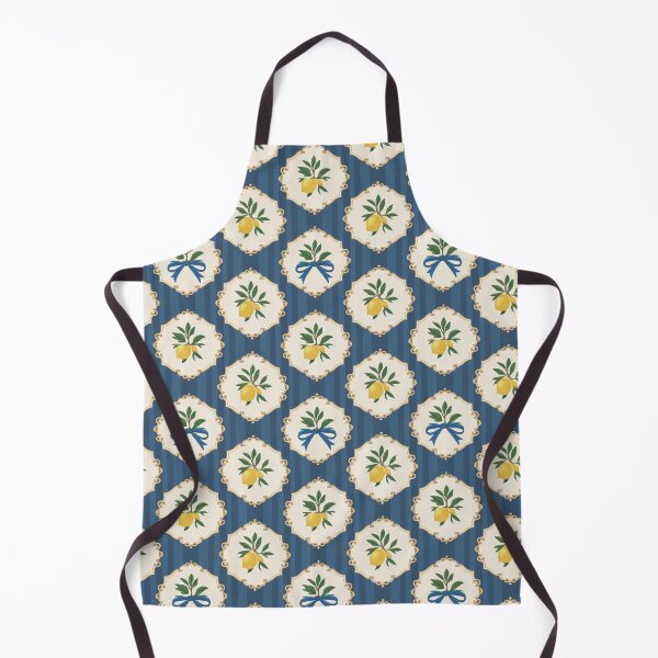 Item preview, Bright lemon pattern design featuring vibrant yellow lemons and green leaves on a blue striped background designed and sold by MiraCleAI.