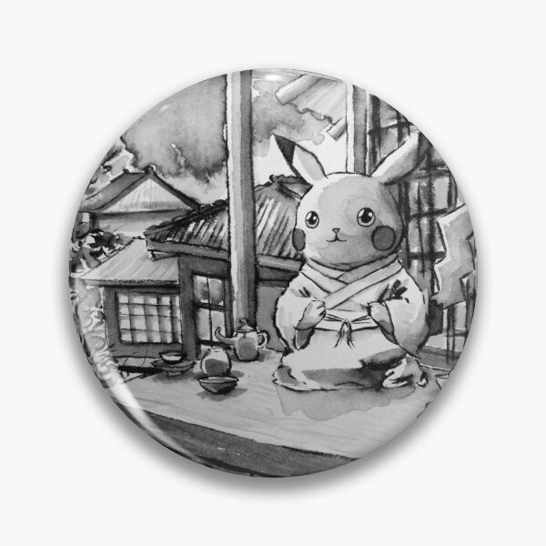 Item preview, Cute Korean Buddhist Monk Pika in Temple Having Tea - Ink Drawing designed and sold by akthaysen.