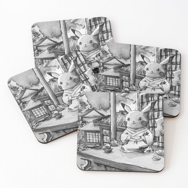 Item preview, Cute Korean Buddhist Monk Pika in Temple Having Tea - Ink Drawing designed and sold by akthaysen.