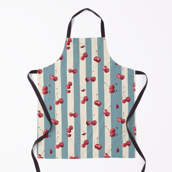 Item preview, Colorful cherry pattern design with alternating blue and cream stripes, perfect for textiles and home decor projects designed and sold by MiraCleAI.