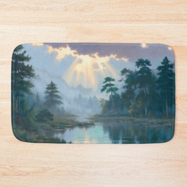 Item preview, Calming Morning Sun Rays Misty Pine Forest Lake Landscape designed and sold by Nexus Space.
