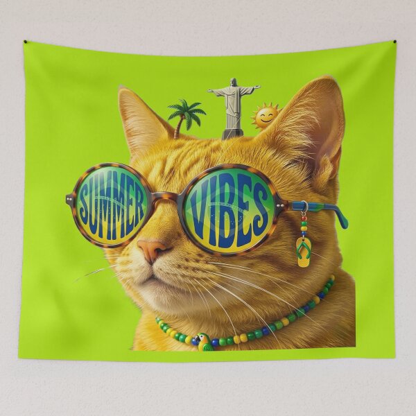 Aperçu de l'œuvre Ambiance estivale Cool Cat - Brésil créée et vendue par GG-Graphics.