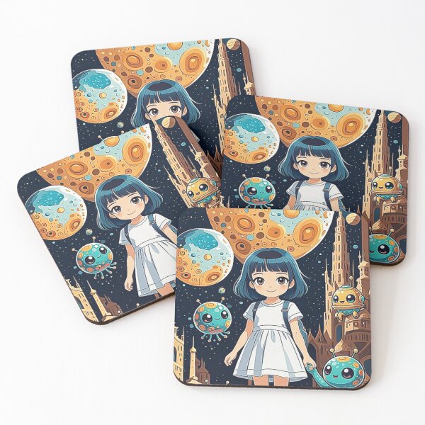 Item preview, Cute Anime Girl on a Magical Space and Cute Alien Planet designed and sold by Dream Weave Studio.